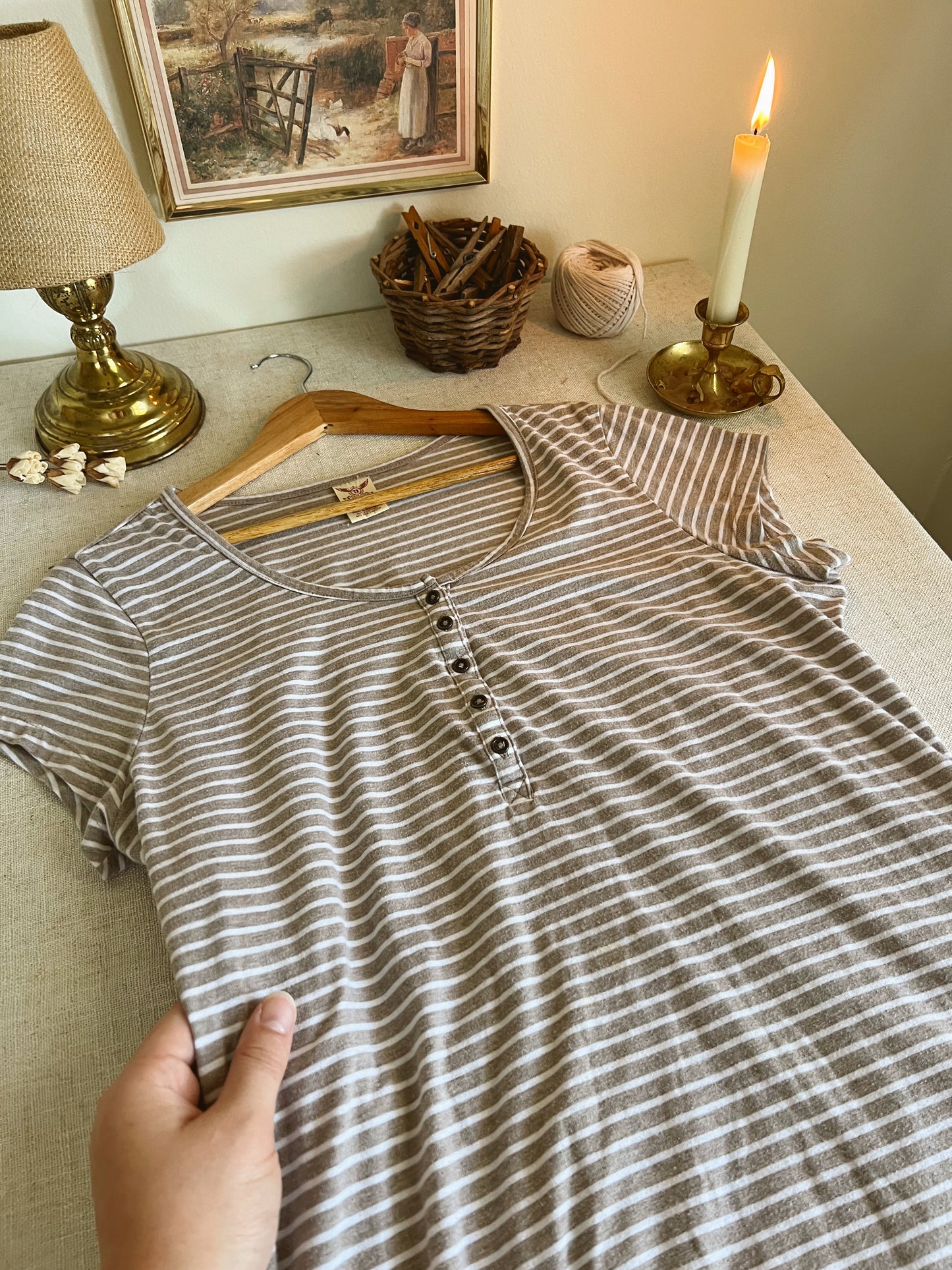 Beige and White Striped Cozy Dress (XL)