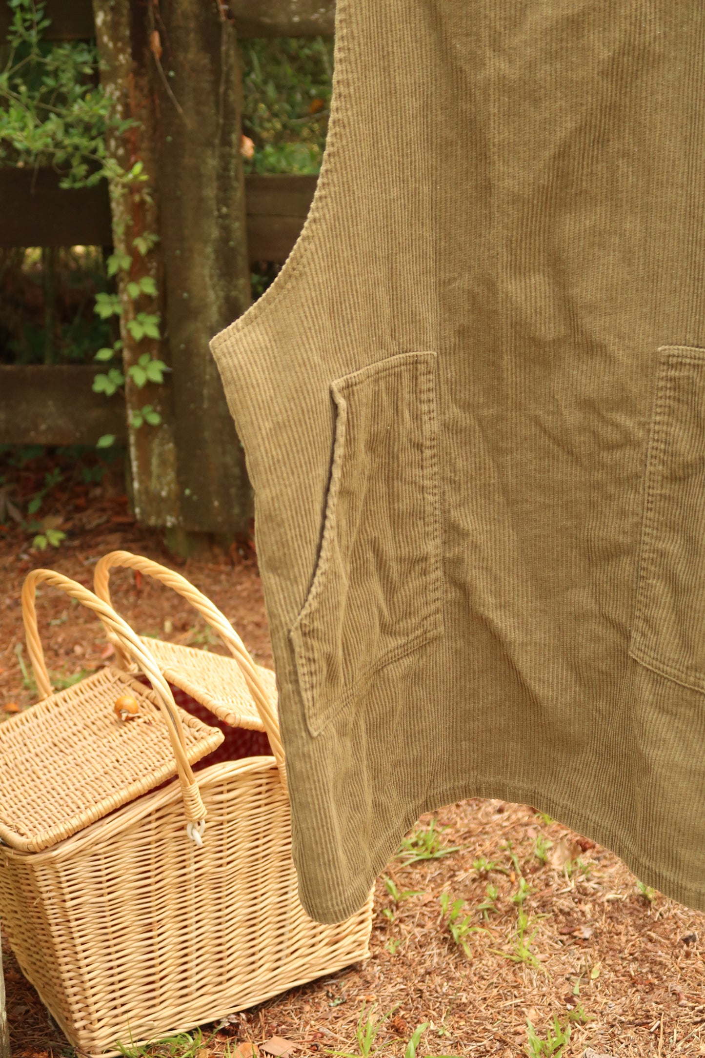 Olive Corduroy Overall Dress (M)