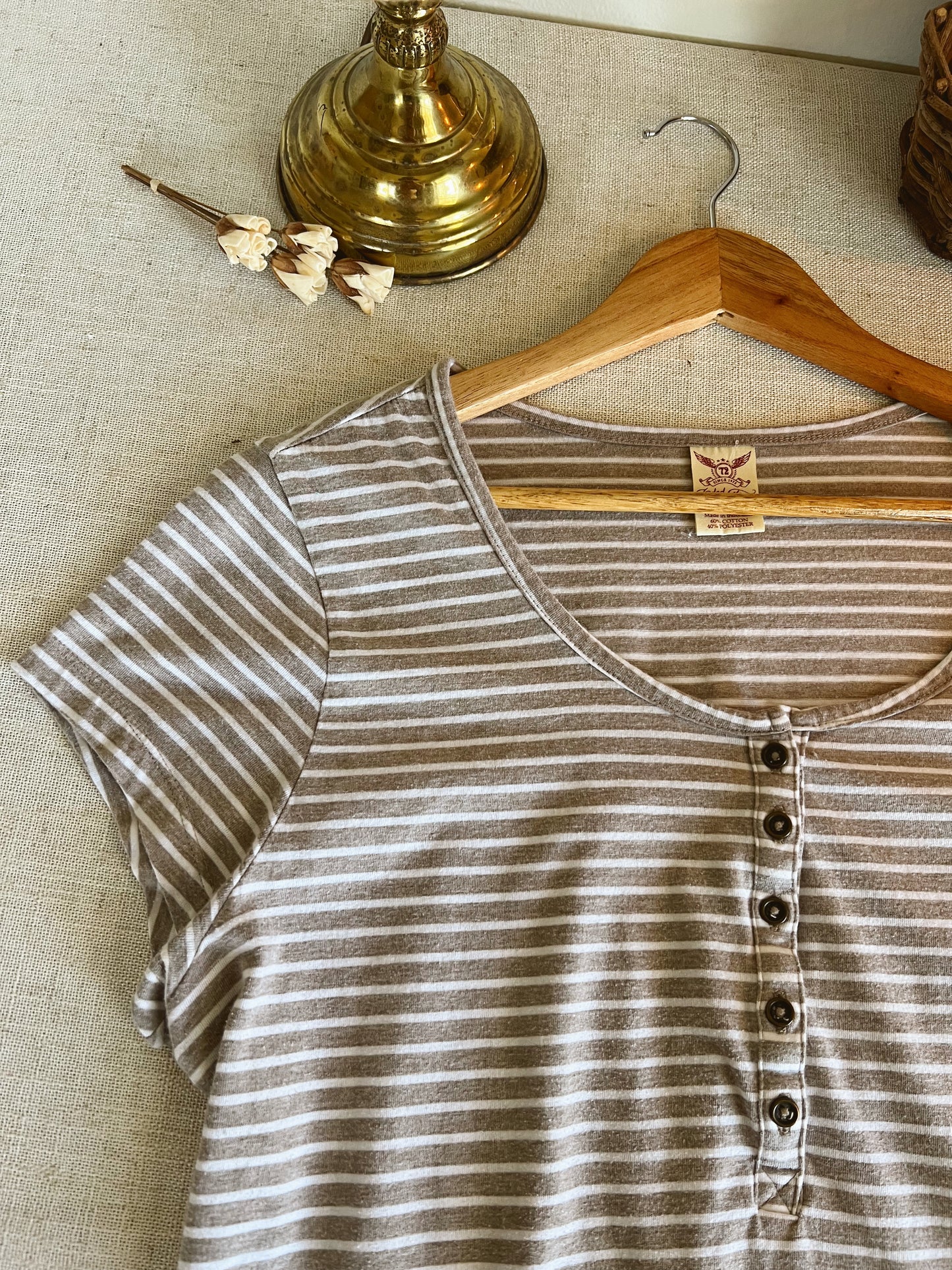 Beige and White Striped Cozy Dress (XL)