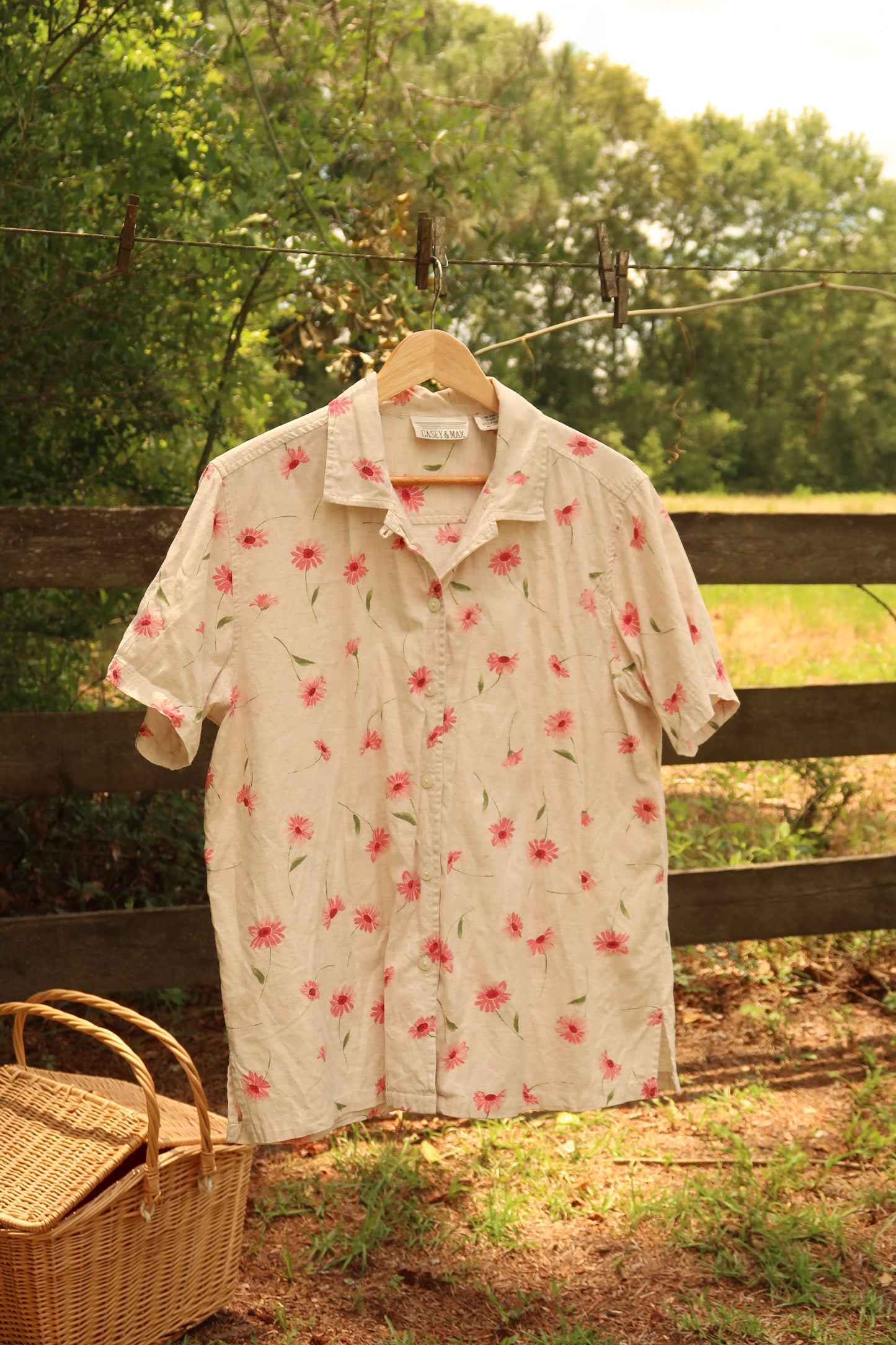 Linen/Cotton Floral Button Up (L)
