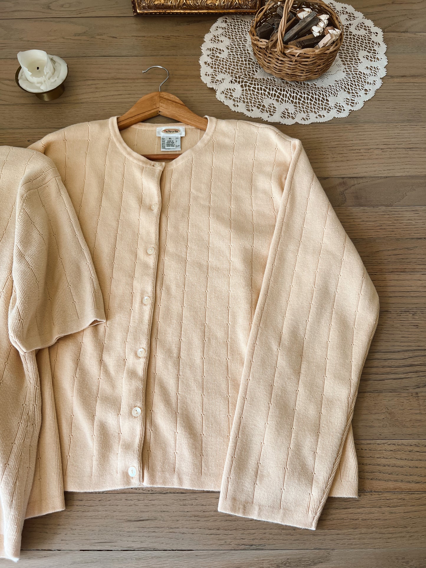 Vtg Butter Yellow Tee & Cardigan (XL)