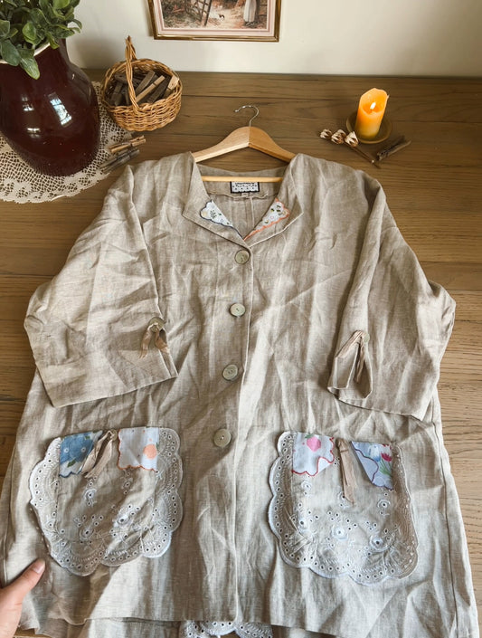 Gorgeous Upcycled Linen Blouse (XL)