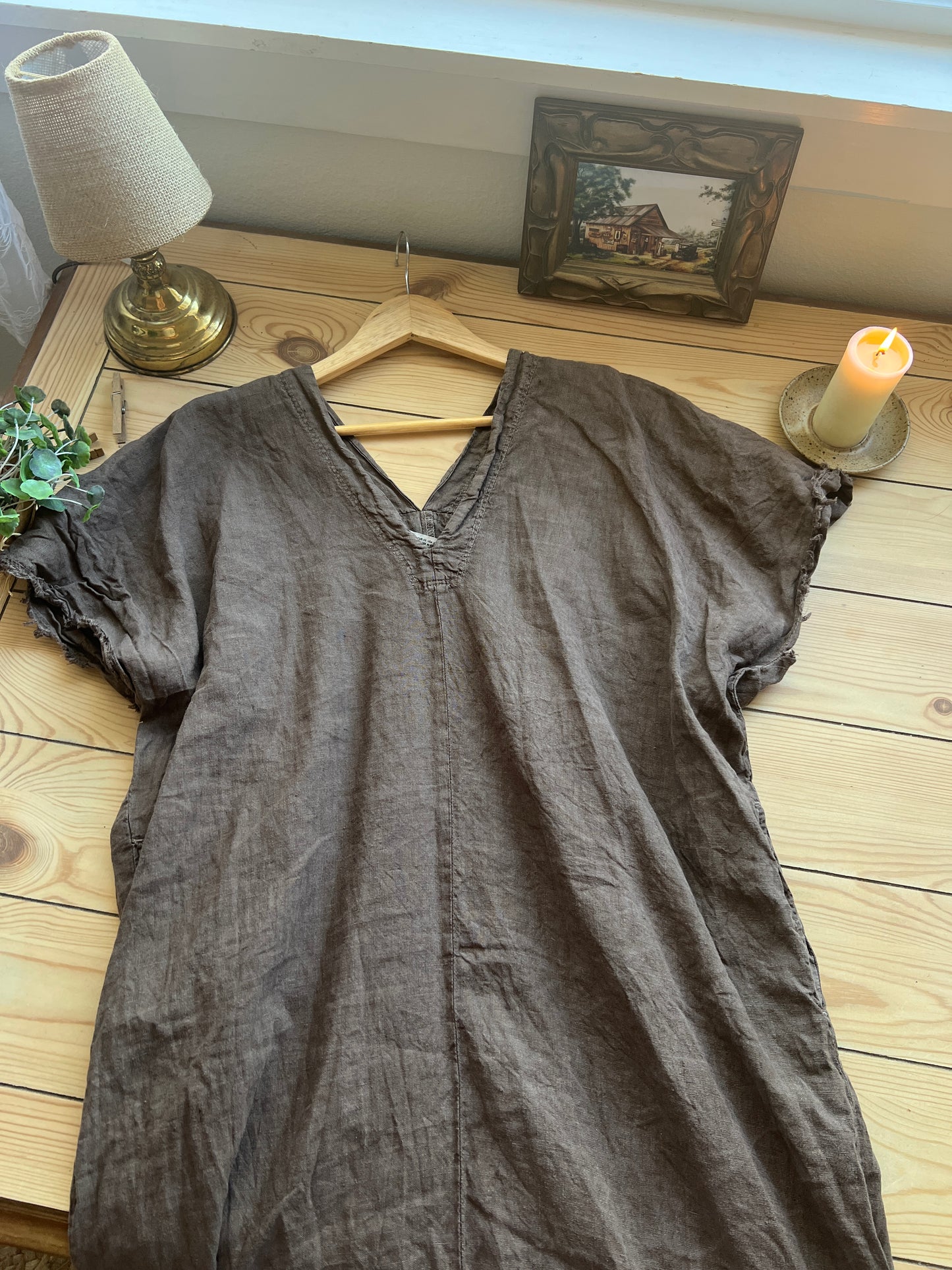 Chocolate Brown Linen Dress