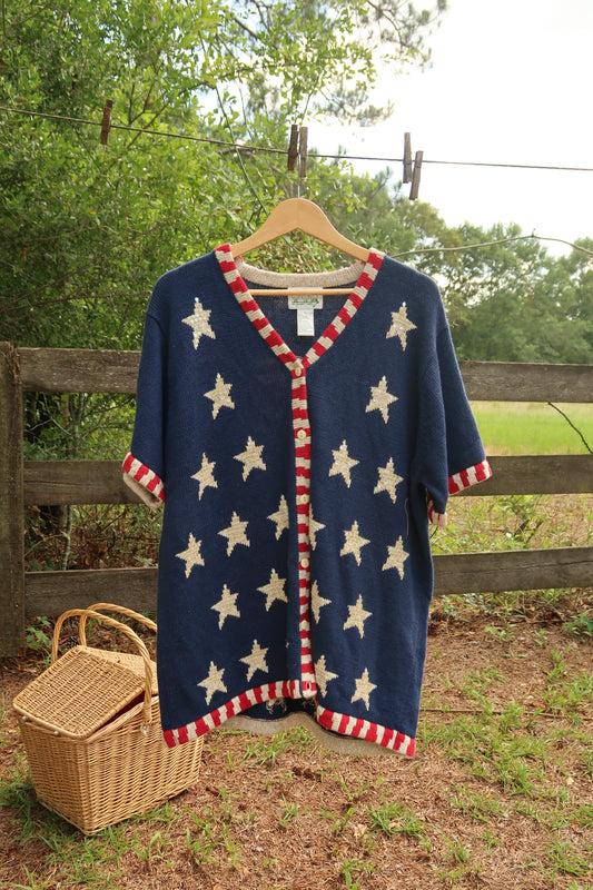 Vintage American Flag Knit Blouse (L)
