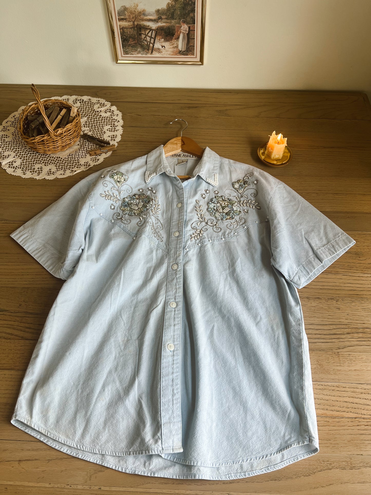 Vintage Light Wash Button Up (M)