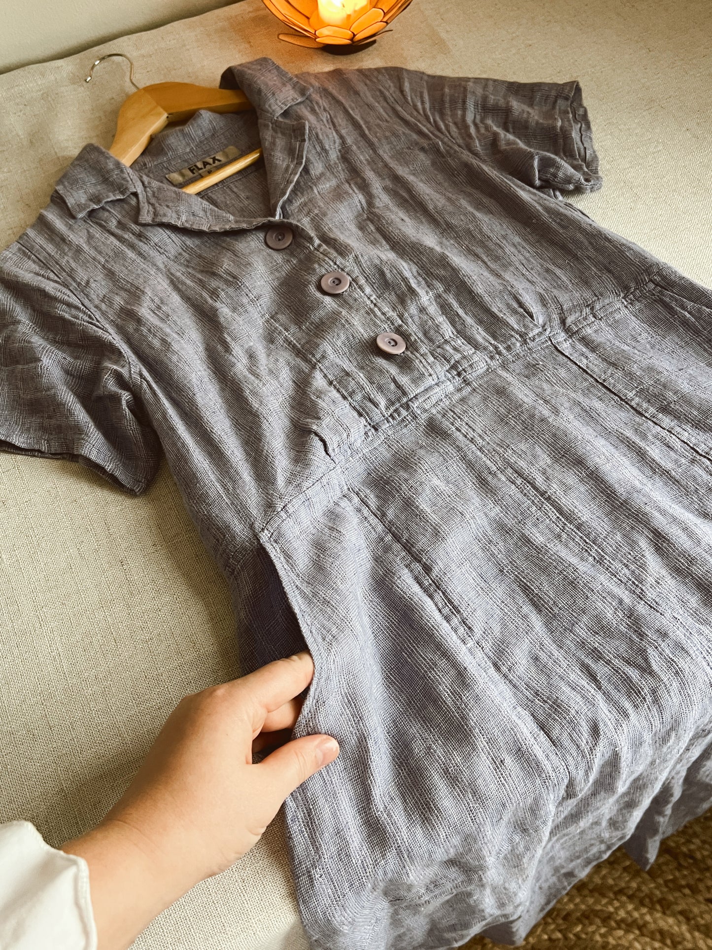Vtg Flax Linen Dress (M)