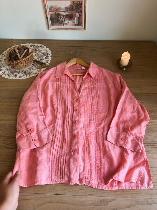 Watermelon Pink Linen Blouse (XL)
