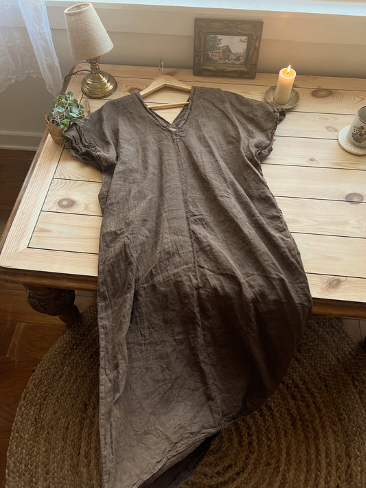 Chocolate Brown Linen Dress
