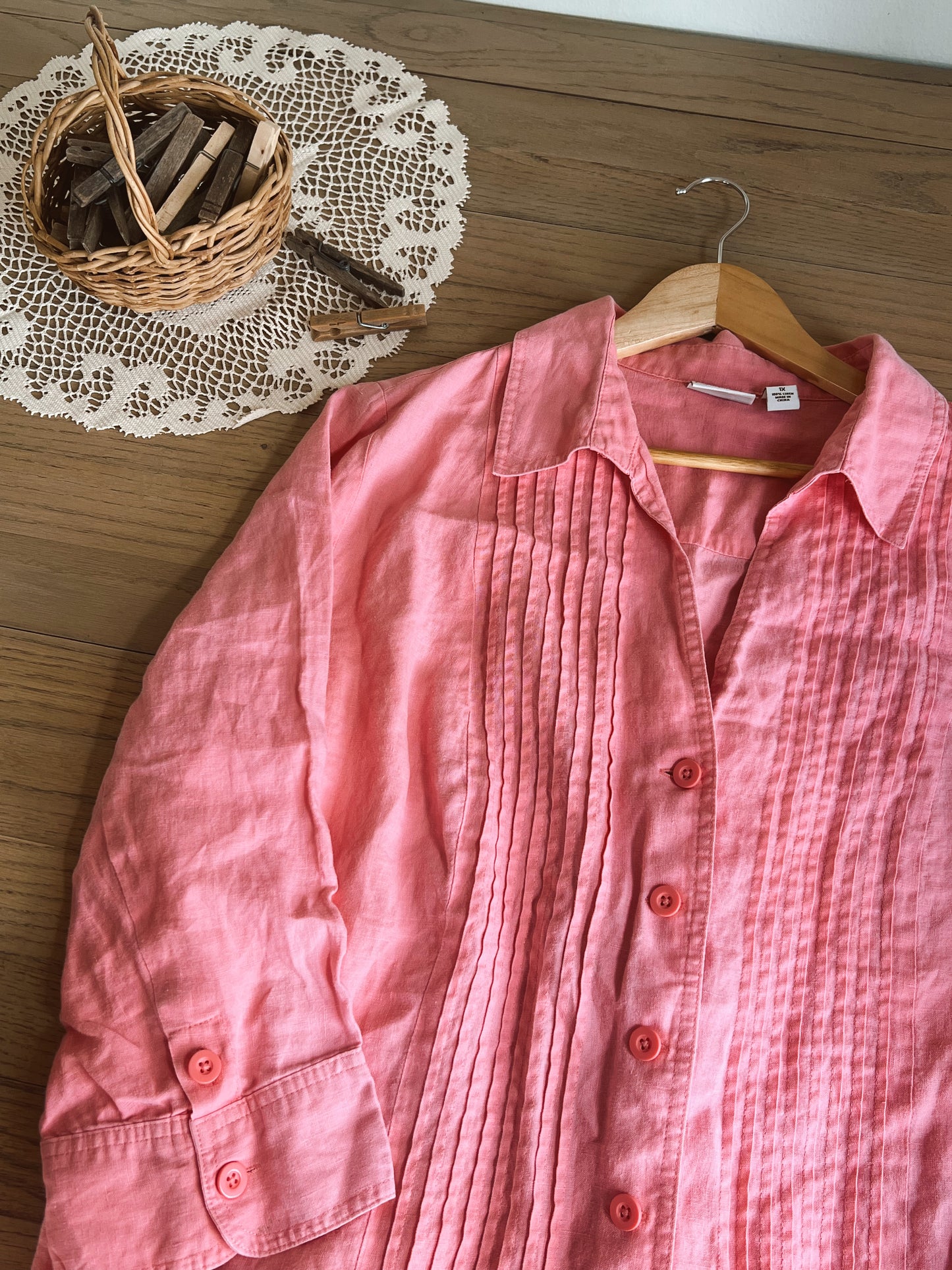 Watermelon Pink Linen Blouse (XL)