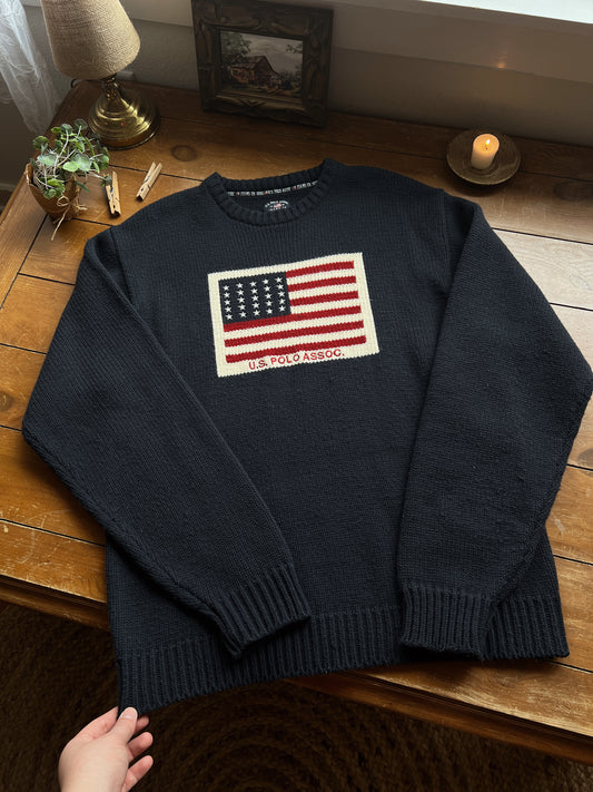 Vtg Navy Blue Polo Sweater (XL/XXL)