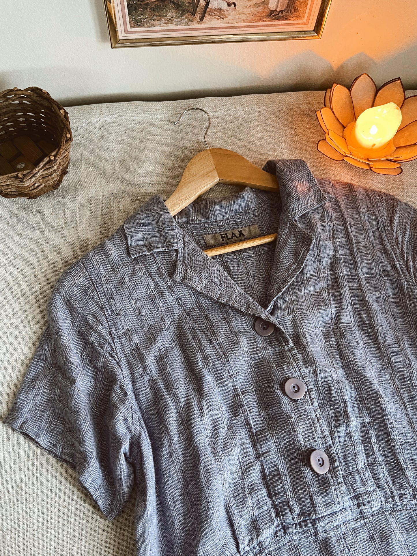 Vtg Flax Linen Dress (M)