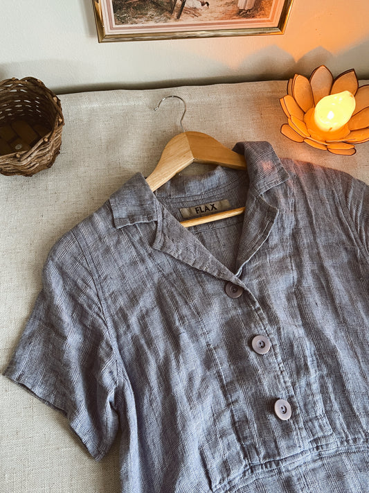 Vtg Flax Linen Dress (M)