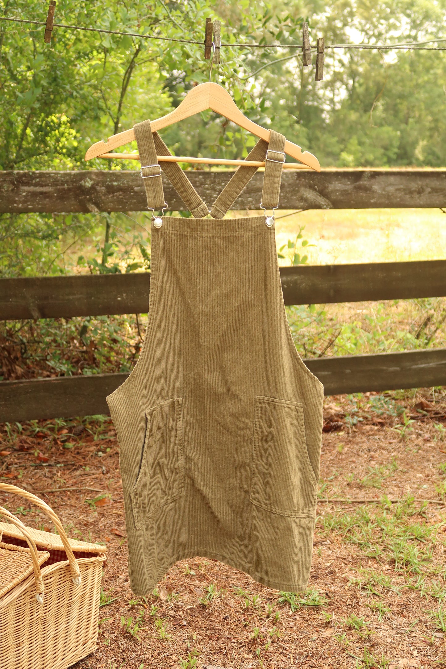 Olive Corduroy Overall Dress (M)