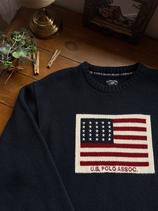 Vtg Navy Blue Polo Sweater (XL/XXL)