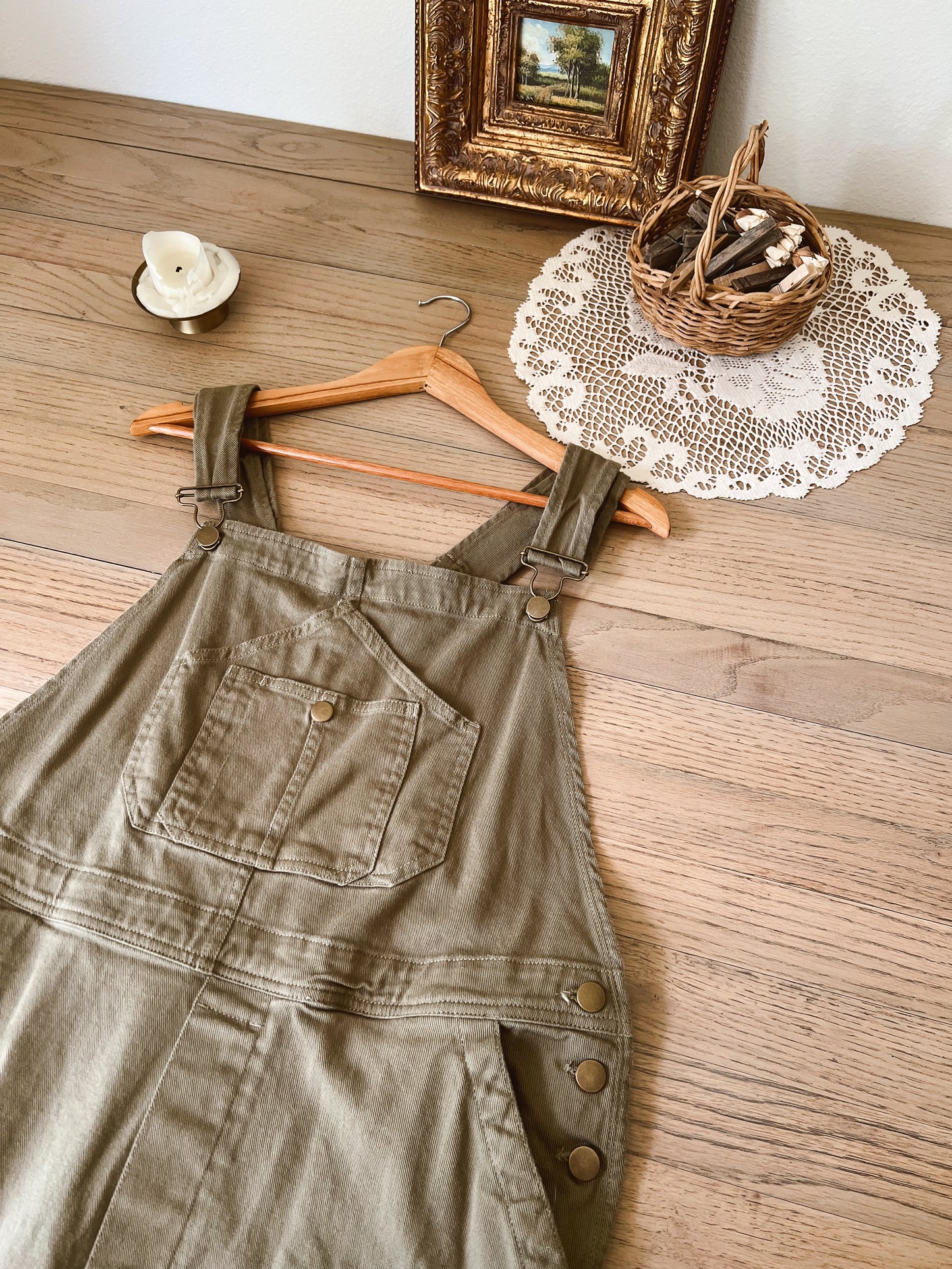 Sage Green Denim Overalls (XL)