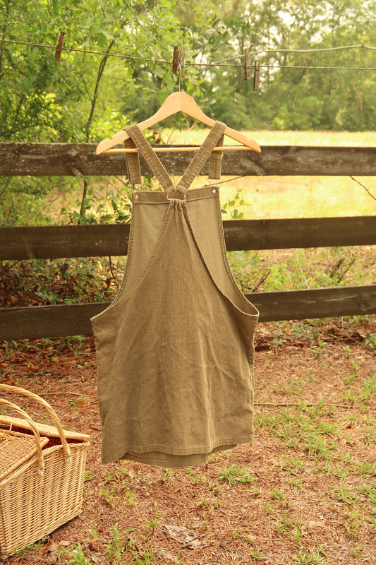 Olive Corduroy Overall Dress (M)