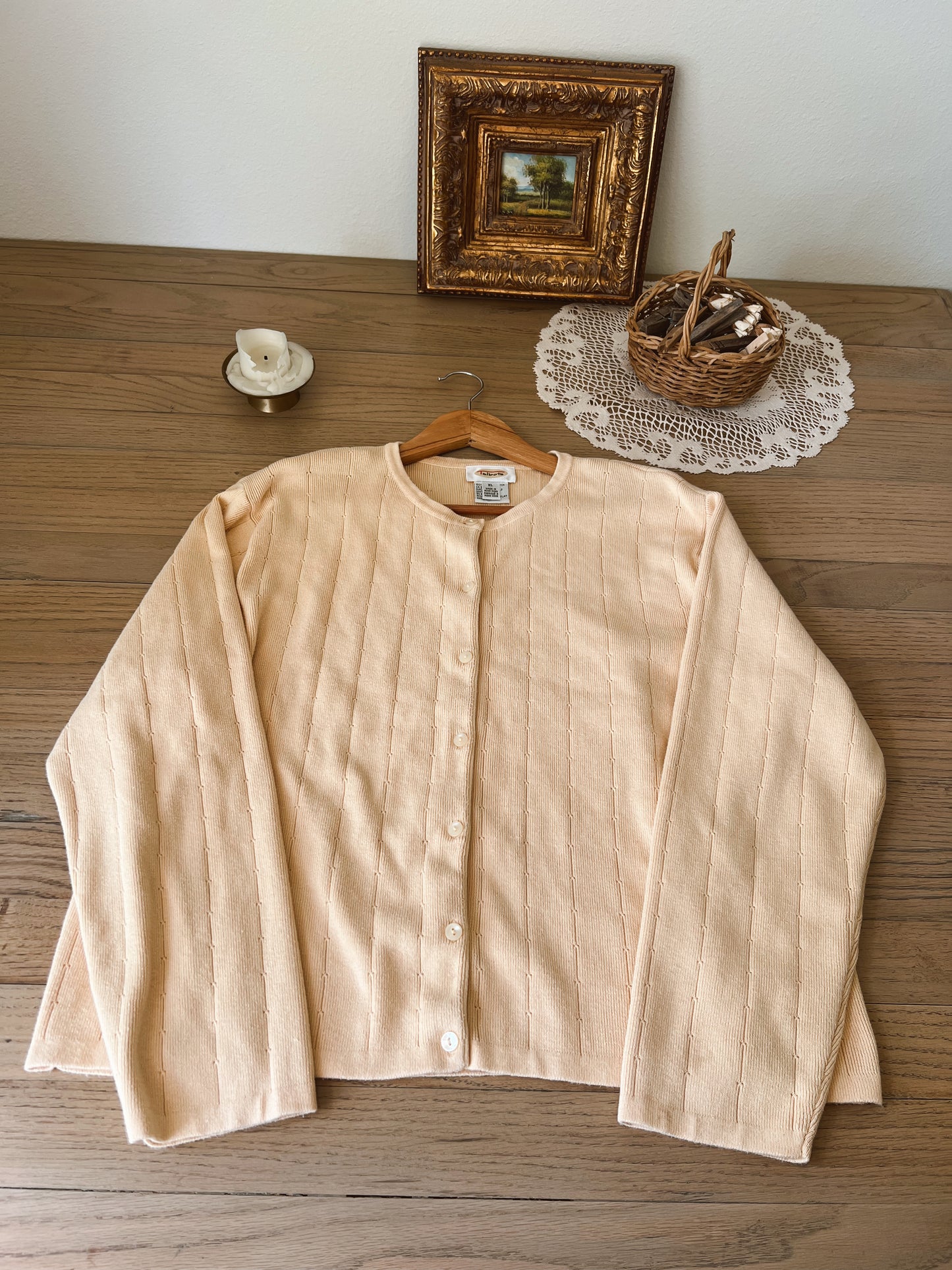 Vtg Butter Yellow Tee & Cardigan (XL)