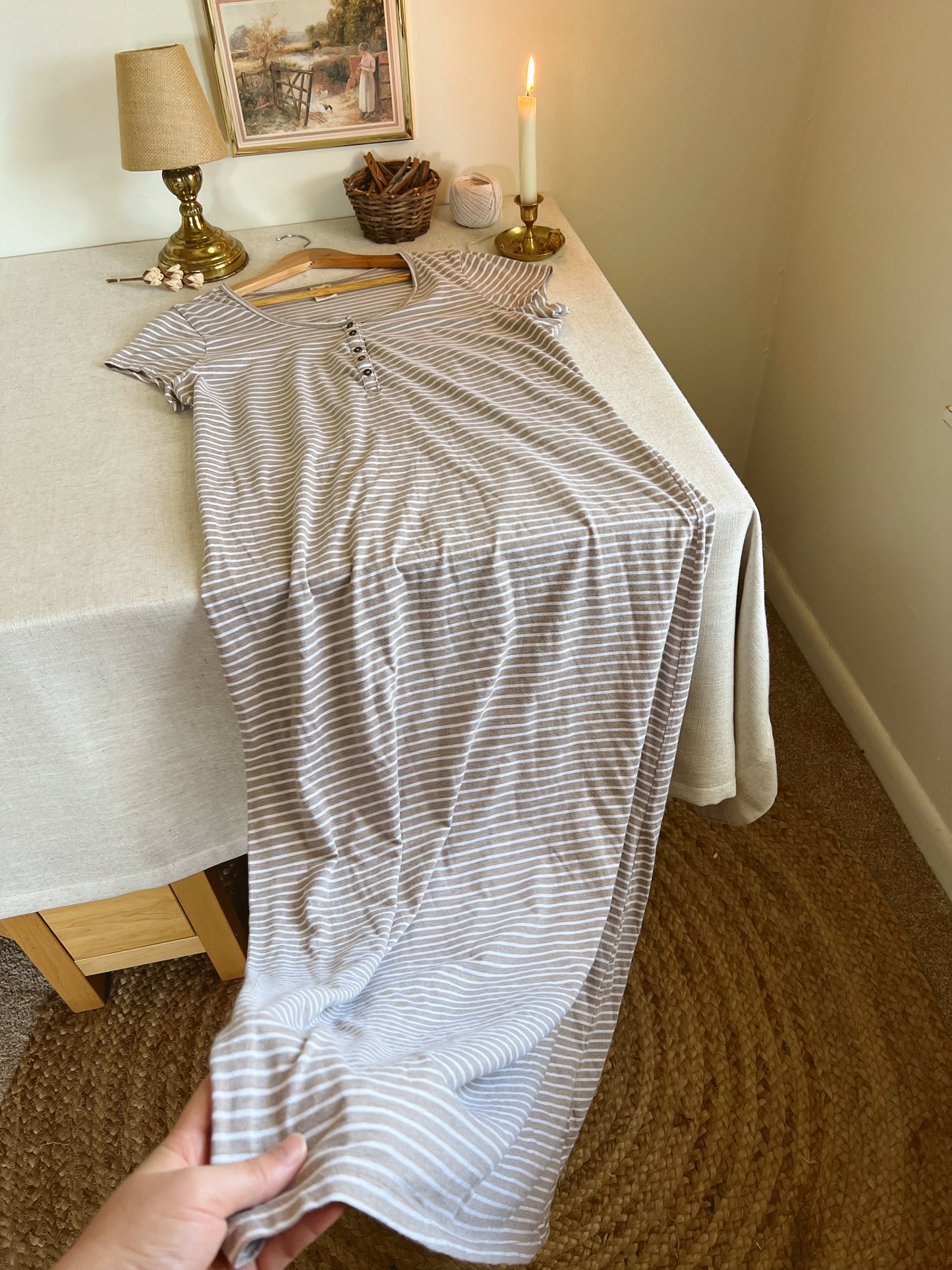 Beige and White Striped Cozy Dress (XL)