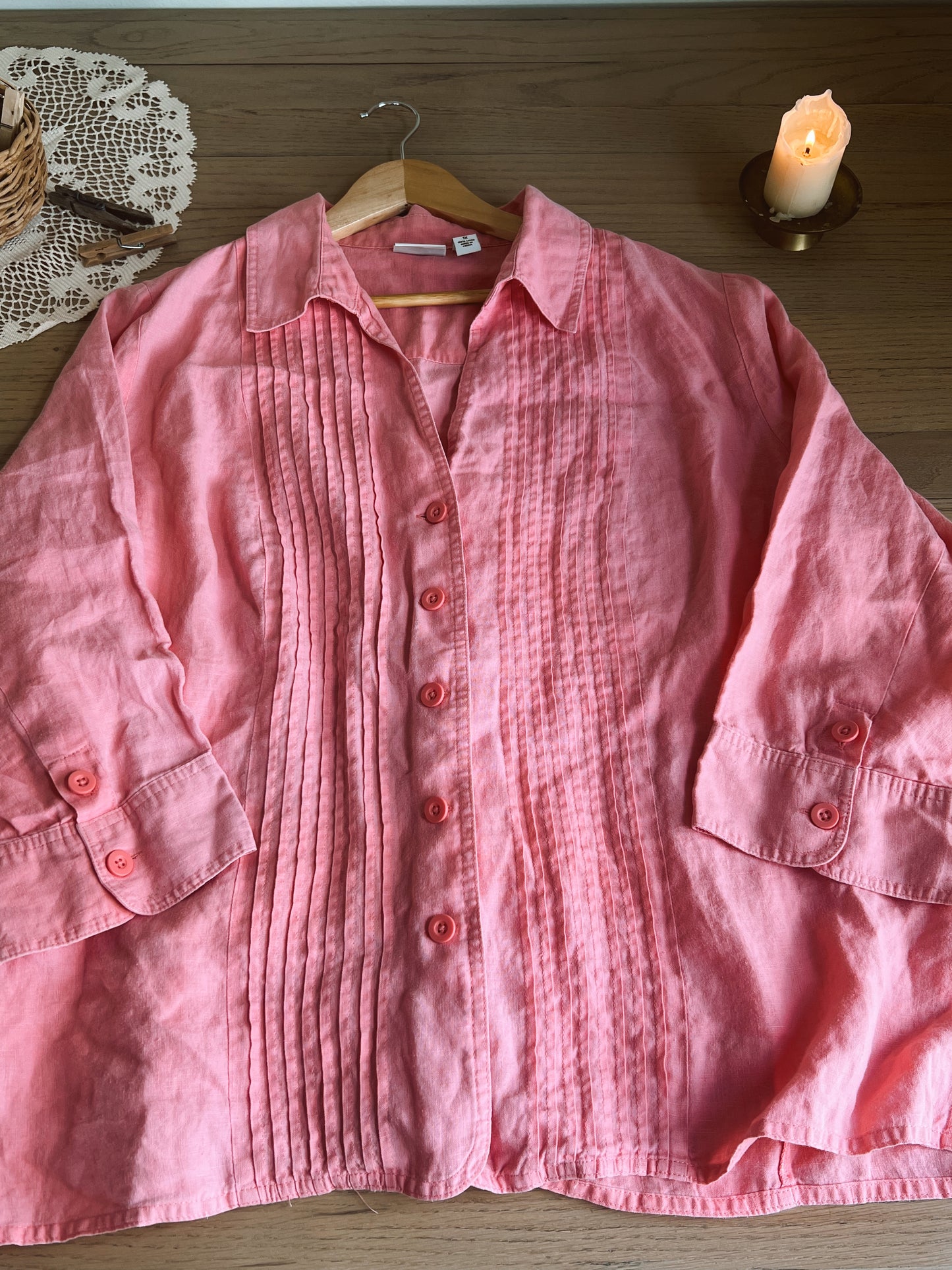 Watermelon Pink Linen Blouse (XL)