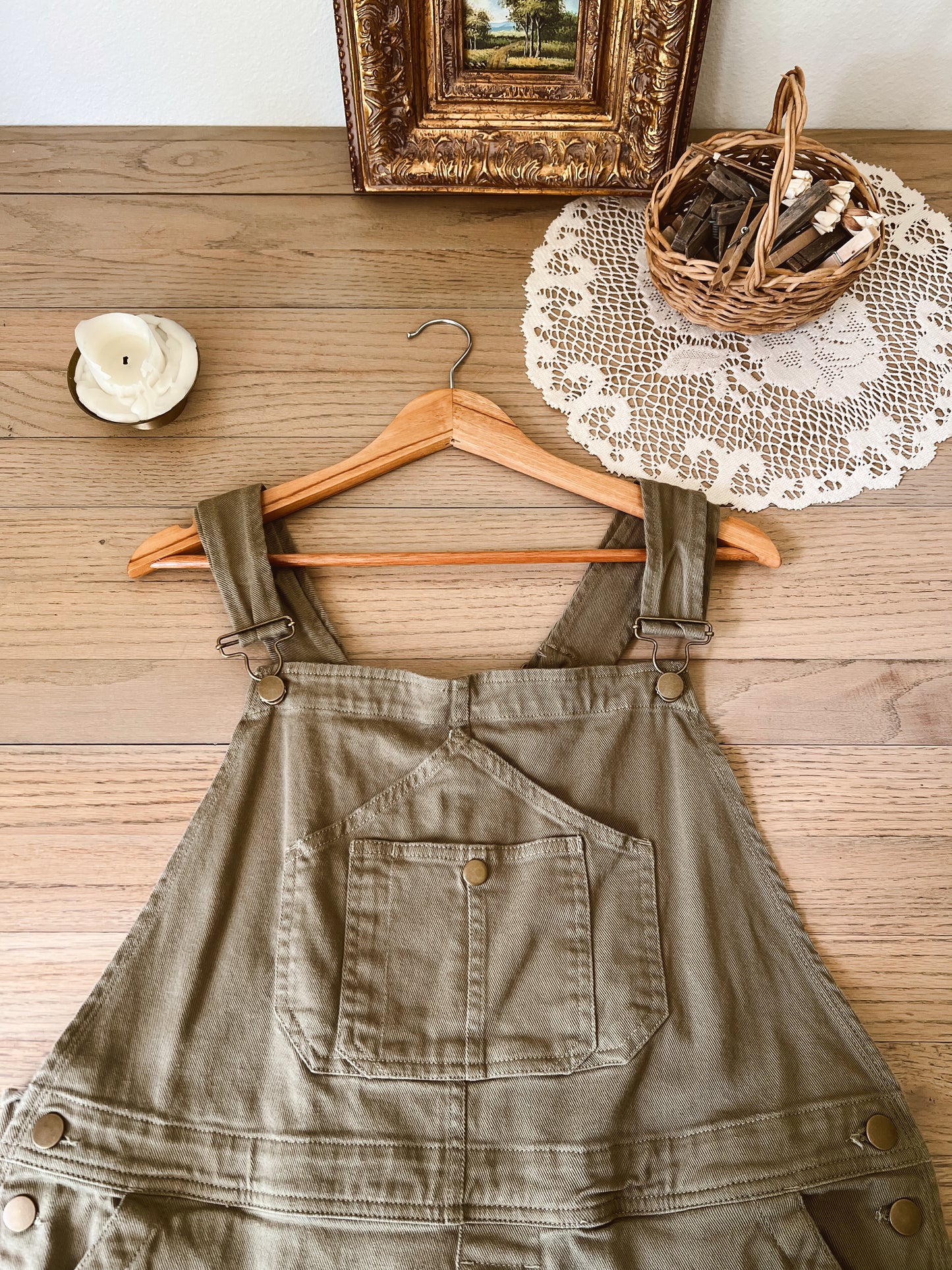 Sage Green Denim Overalls (XL)