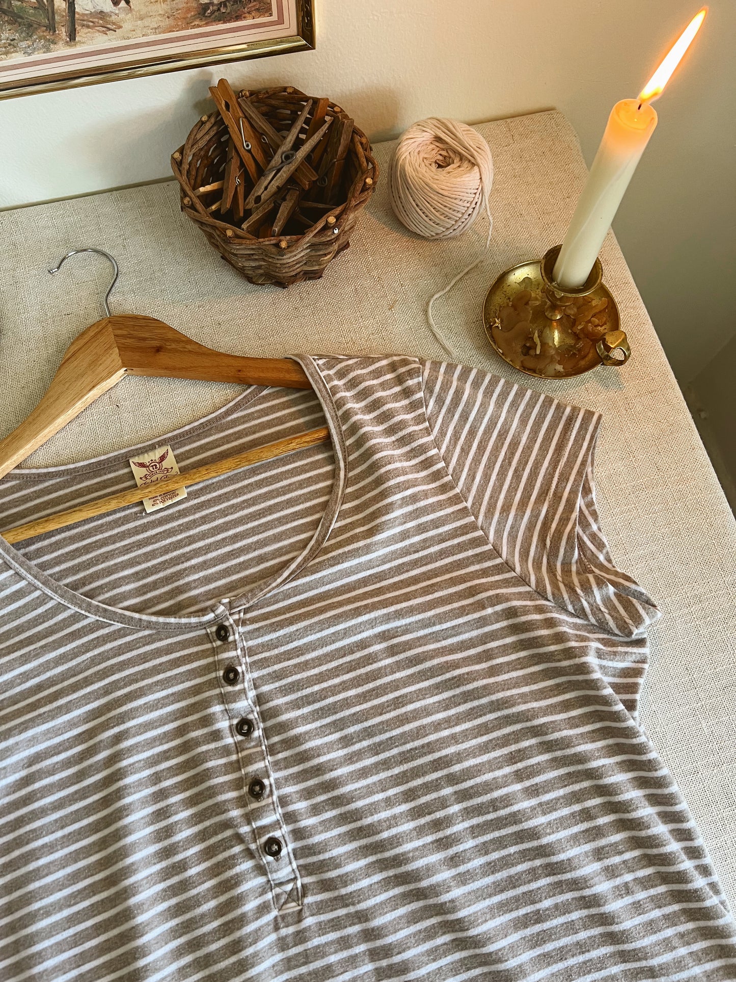 Beige and White Striped Cozy Dress (XL)